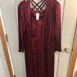 Just My Size Red Long Sleeve Scoop Neck Velveteen Dress